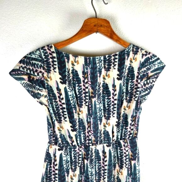 Fossil Boho Forest Leaf Silk Knee Length Shift Dress Size XS - Picture 5 of 9